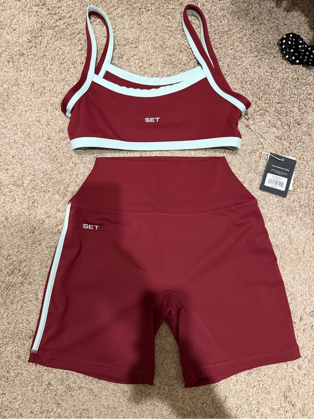 SET Active Burgundy Swim Crop Top & High-Waist Bike Shorts with White Trim